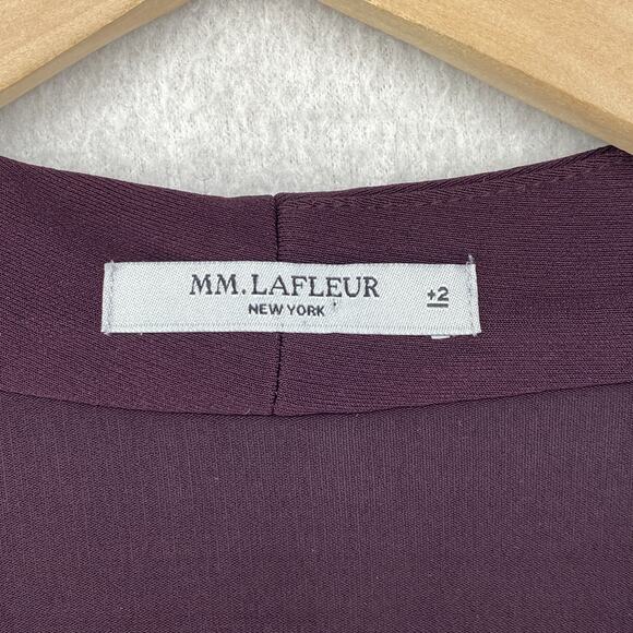 M.M LAFLEUR Blouse 2 Crepe Faux Wrap Deneuve Stretch Draped Long Sleeve Purple - Picture 4 of 10